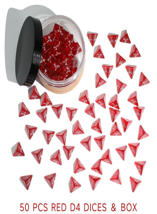 FourDragons 50Pcs Transparent Red D4 Dice Set for Board Table RPG Gaming, Roleplaying Red Gem D4 Polyhedral Dice Set Compatible with Dungeons and Dragons D&D RPG MTG Dice Table Games - Image 5